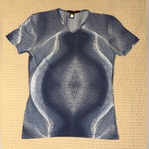 Roberto Cavalli Vintage 2002 Psychedelic Snake Print Stretch Cotton V Neck T S